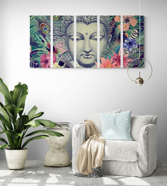 Tablou 5-piese Buddha pe fundalul exotic