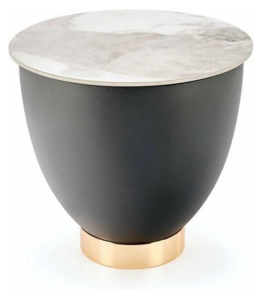 Masuta cafea CECILIA S, alb cu efect de marmura/negru/auriu, ceramica/