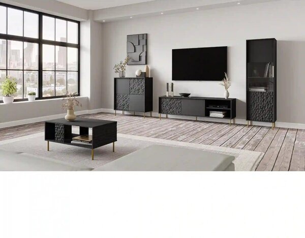 Comoda BULLET, negru/auriu, PAL laminat, 155x41x73 cm