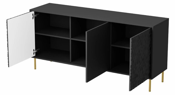 Comoda BULLET, negru/auriu, PAL laminat, 155x41x73 cm