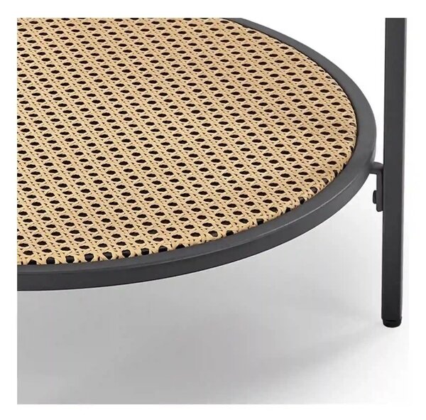 Masuta cafea DAKOTA, negru fumuriu/negru, ratan sintetic/otel, 60x60x4