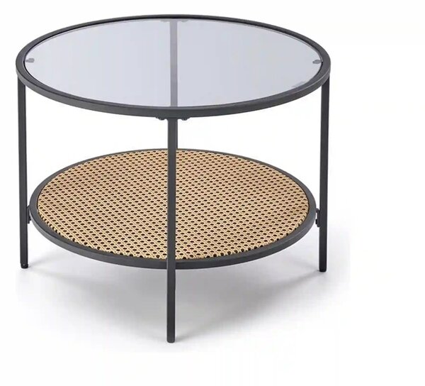 Masuta cafea DAKOTA, negru fumuriu/negru, ratan sintetic/otel, 60x60x4