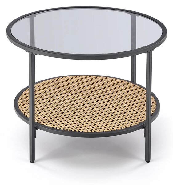 Masuta cafea DAKOTA, negru fumuriu/negru, ratan sintetic/otel, 60x60x4