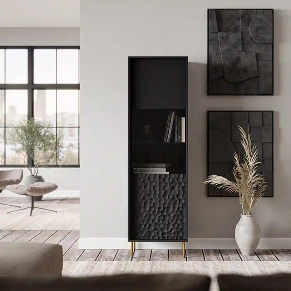 Vitrina BULLET, negru mat, PAL, 55x41x185 cm
