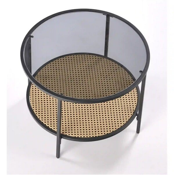 Masuta cafea DAKOTA, negru fumuriu/negru, ratan sintetic/otel, 60x60x4