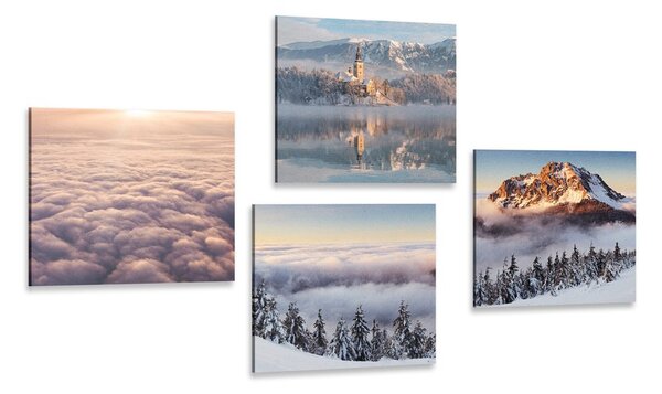 Set tablouri natura de iarnă cu nori