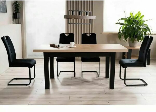 Masa extensibila PRESTO, stejar artisan/negru, PAL laminat, 140/218x80