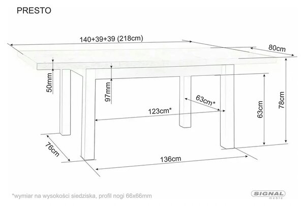 Masa extensibila PRESTO, stejar artisan/negru, PAL laminat, 140/218x80