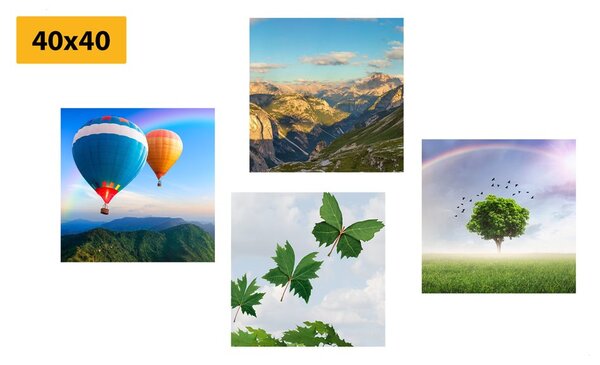 Set tablouri zborul cu balonul deasupra peisajului