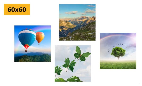 Set tablouri zborul cu balonul deasupra peisajului