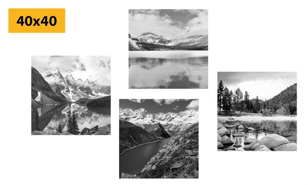 Set tablouri peisaje montane fermecătoare în design alb-negru