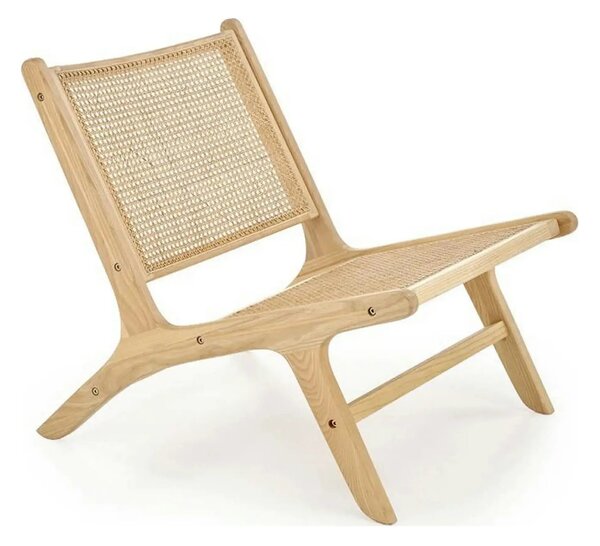 Scaun de gradina FODEN 2, stejar deschis, ratan natural/lemn, 65x82x74