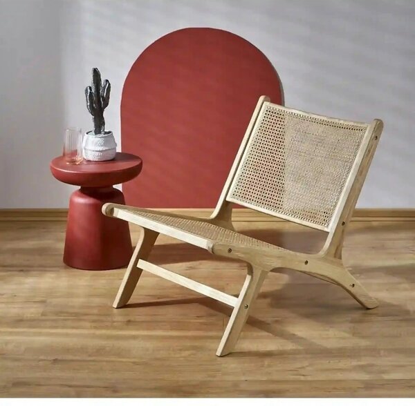 Scaun de gradina FODEN 2, stejar deschis, ratan natural/lemn, 65x82x74