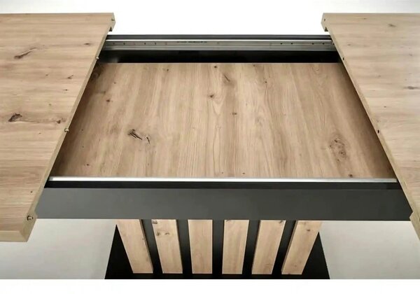 Masa extensibila LAMELLO, stejar/negru, PAL laminat, 130/180x80x76 cm