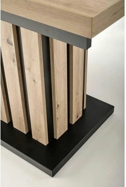 Masa extensibila LAMELLO, stejar/negru, PAL laminat, 130/180x80x76 cm