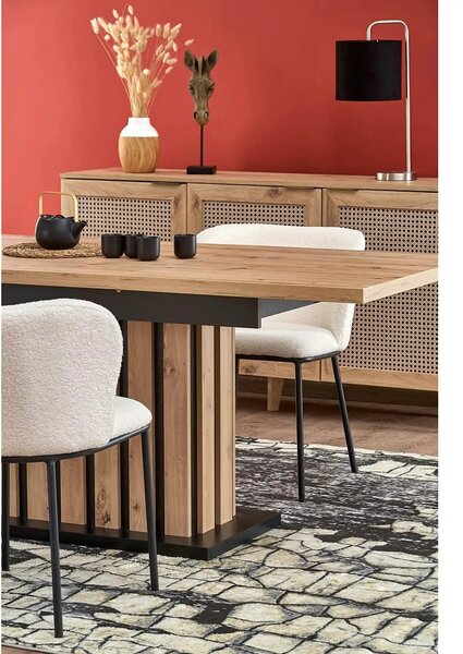 Masa extensibila LAMELLO, stejar/negru, PAL laminat, 130/180x80x76 cm