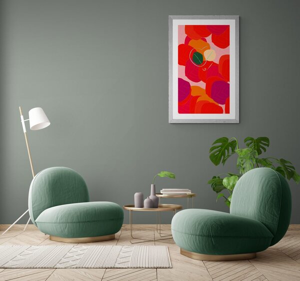 Poster cu passepartout linii de frunze viu colorate