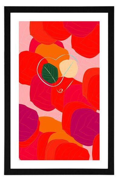 Poster cu passepartout linii de frunze viu colorate