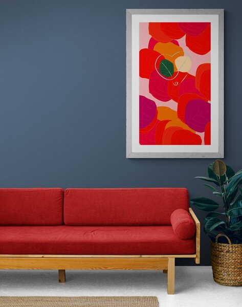 Poster cu passepartout linii de frunze viu colorate