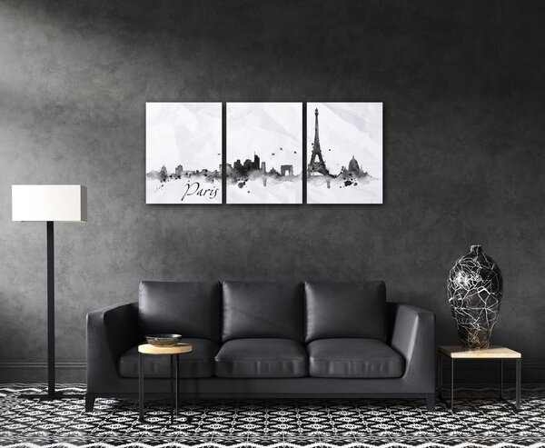 Impresi Tablou Paris panorama - 90 x 40 cm (3-piese)