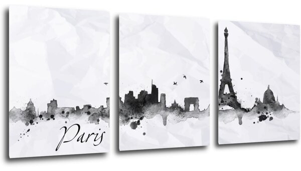 Impresi Tablou Paris panorama - 90 x 40 cm (3-piese)