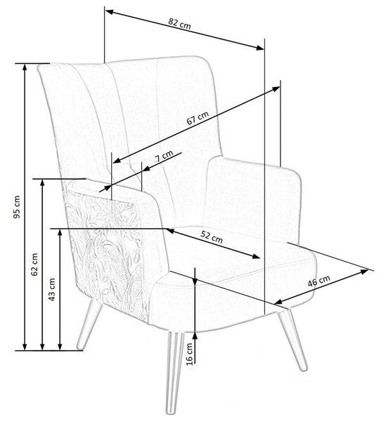 Fotoliu PAGONI, albastru, stofa catifelata, 67x82x95 cm