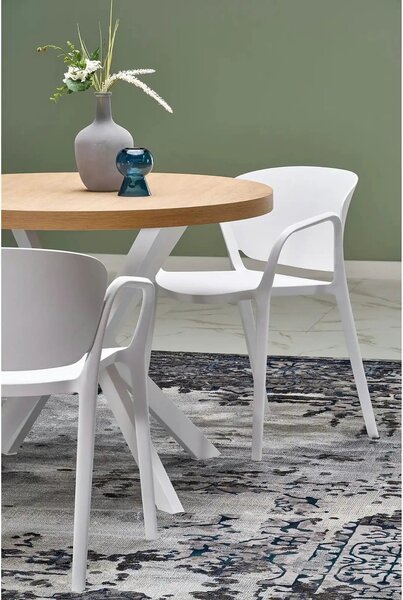 Masa extensibila PERONI, stejar auriu/alb, PAL furniruit/otel, 100/250