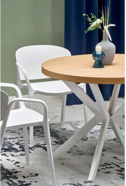 Masa extensibila PERONI, stejar auriu/alb, PAL furniruit/otel, 100/250