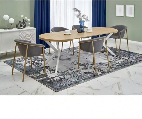 Masa extensibila PERONI, stejar auriu/alb, PAL furniruit/otel, 100/250