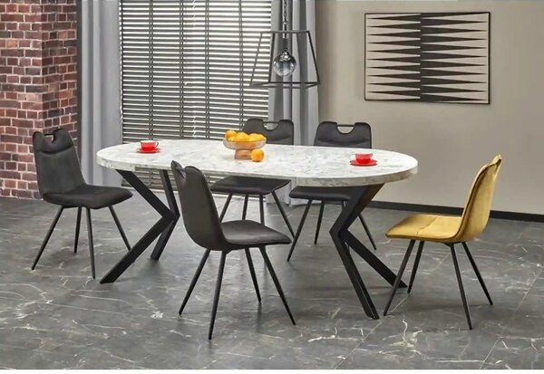 Masa extensibila mare PERONI, alb/negru, PAL furniruit /otel, 100/250x