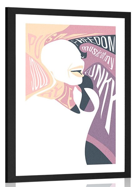 Poster cu passepartout femeie cu inscripție în culori delicate