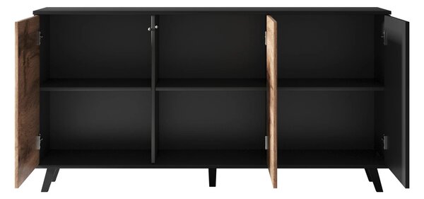 Comoda RANDOM KM-1, stejar wotan/negru, PAL furniruit, 160x40x82 cm