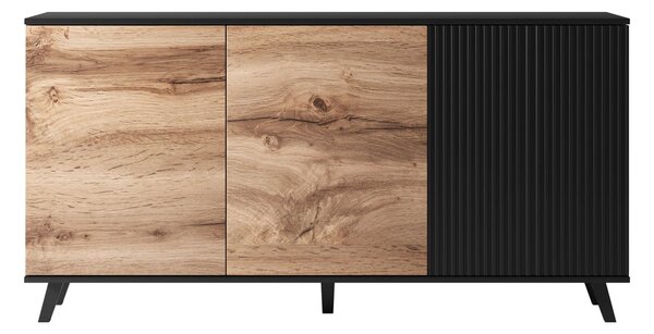 Comoda RANDOM KM-1, stejar wotan/negru, PAL furniruit, 160x40x82 cm