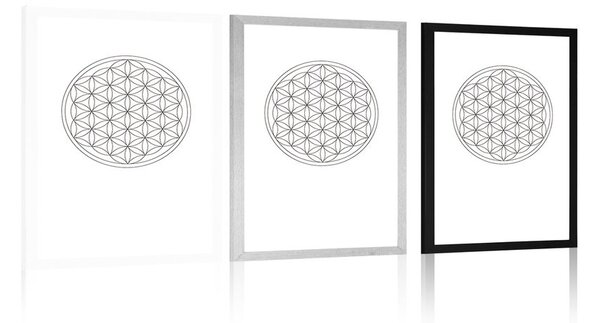 Poster cu passepartout Mandala în alb-negru
