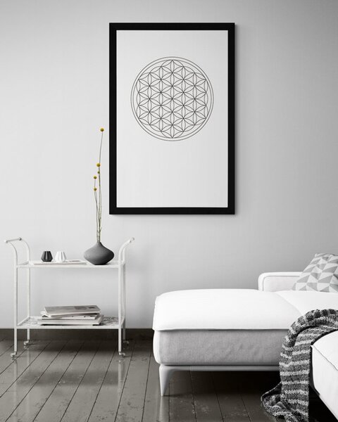 Poster cu passepartout Mandala în alb-negru