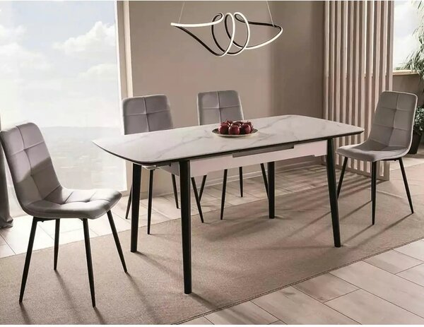 Masa extensibila APOLLO, alb cu efect de marmura/negru, 120/160x80x76