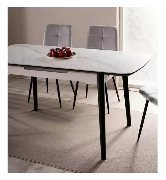 Masa extensibila APOLLO, alb cu efect de marmura/negru, 120/160x80x76
