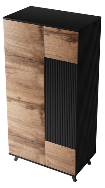 Dulap RANDOM, stejar wotan/negru, PAL furniruit, cu 2 usi, 90x55x182 c
