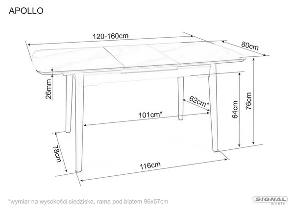 Masa extensibila APOLLO, alb cu efect de marmura/negru, 120/160x80x76