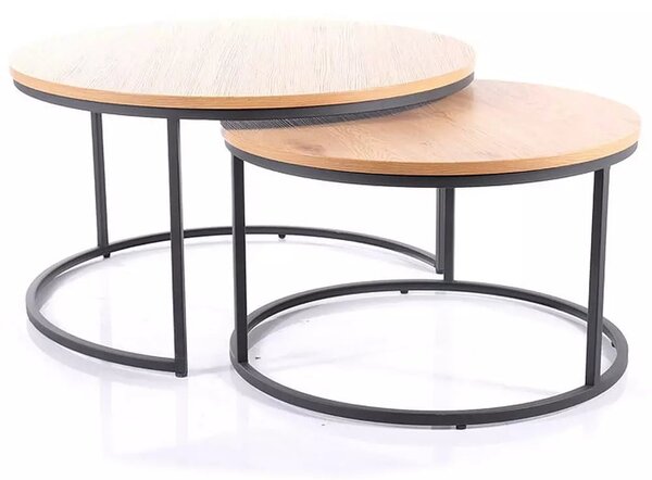 Set 2 masute cafea ATLANTA II, stejar/negru mat, PAL laminat/metal