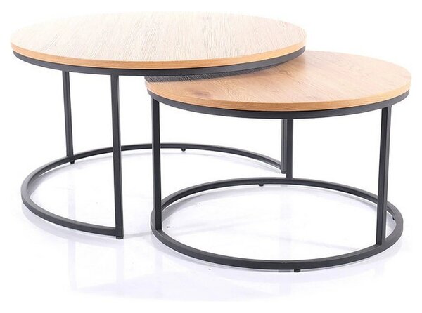 Set 2 masute cafea ATLANTA II, stejar/negru mat, PAL laminat/metal