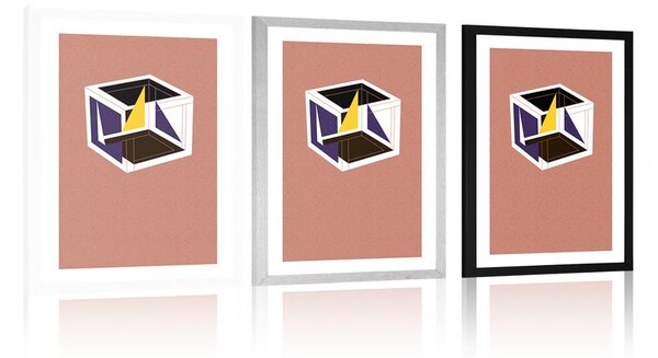 Poster cu passepartout cub în design colorat