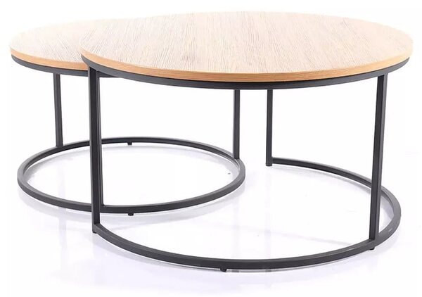 Set 2 masute cafea ATLANTA II, stejar/negru mat, PAL laminat/metal