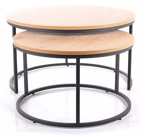 Set 2 masute cafea ATLANTA II, stejar/negru mat, PAL laminat/metal