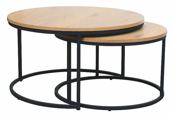 Set 2 masute cafea ATLANTA II, stejar/negru mat, PAL laminat/metal