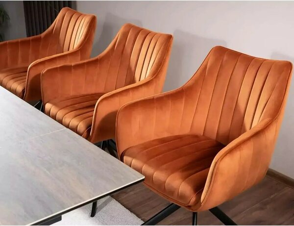 Scaun living rotativ AZALIA, caramiziu/negru, stofa catifelata/metal