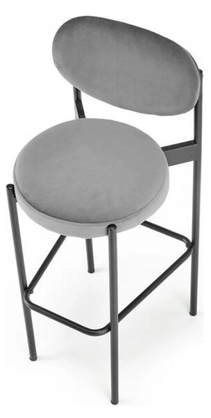 Scaun bar H108, gri - Bluvel 14/negru, stofa catifelata/otel, 42x48x92