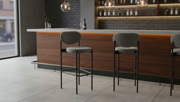 Scaun bar H108, gri - Bluvel 14/negru, stofa catifelata/otel, 42x48x92