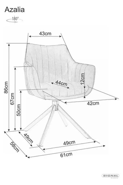 Scaun living rotativ AZALIA, gri deschis/negru, stofa catifelata/metal