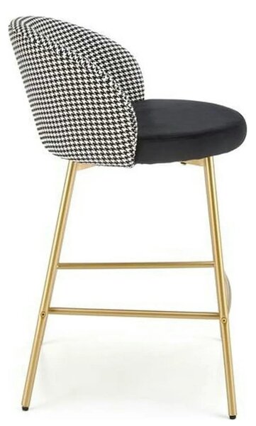Scaun bar H113, negru/gri/auriu, stofa catifelata/otel, 47x55x85 cm